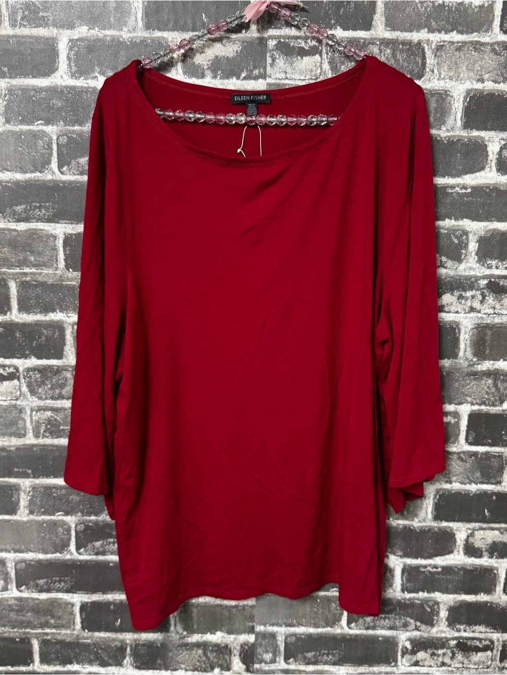 NEW Eileen Fisher 3/4 sleeve shirt top blouse red